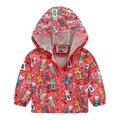 Toddler Boys Girls Casual Jackets Printing Cartoon Hooded Outerwear Zipper Coats Long Sleeve Windproof Coats Red 90