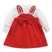 YDOJG Baby Toddler Girls Outfit Set Winter Long Sleeve Puff Sleeve Tops Rabbit Ears Bowknot Dress Princess Dress Outfits For 6-12 Months