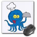 3dRose Cute Blue Octopus Chef With Serving Platter - Mouse Pad 8 by 8-inch