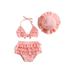 Sunisery 3Pcs Toddler Baby Girls Summer Swimwear Outfits Hanging Neck Tops + Layered Ruffle Shorts + Hat Swimsuit Pink 18-24 Months