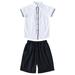 Summer British Style Boys Lapel T Shirt Shorts Sports Suit White 110