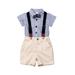 Newborn Infant Baby Boys Gentleman Outfits Short Sleeve Button Down Bow Tie Shirt+Bib Pants Overalls Clothes Set Formal Suits