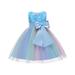 HAPIMO Girls s Party Gown Birthday Dress Rainbow Gradient Lovely Relaxed Comfy Holiday Round Neck Floral Bowknot Lace Mesh Cute Sleeveless Princess Dress Blue 3-4 Y