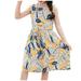 HAPIMO Girls s A Line Dress Tropical Leaf Lovely Princess Dress Sleeveless Relaxed Comfy Round Neck Pleated Swing Hem Cute Holiday Yellow 8-9 Y