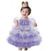 HAPIMO Girls s Party Gown Birthday Dress Solid Lace Splicing Tiered Mesh Ruffle Hem Holiday Short Sleeve Lovely Relaxed Comfy Cute Round Neck Princess Dress Purple 120