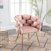 Luxury Modern Accent Chair Leisure Velvet Armchair with Thick Woven Backrest and Gold Metal Frame Upholstered Lazy Person Household Dresser Stool Manicure Table Back Chair Dining Chair Pink