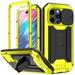 Cover for iPhone 13 Pro Case Heavy Dustproof Shockproof Dropproof Military Grade Rugged Durable Aluminum Metal Case with Kickstand Screen Protector Yellow