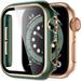 LEIXIUER Crested Glass+Cover Compatible with Apple Watch Case 45mm 41mm 44mm 40mm 42mm 38mm Bumper+Screen Protector iWatch Series 8 7 SE 6 5 4 3 2 1 - green rose