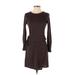 Ann Taylor Casual Dress - A-Line Crew Neck Long sleeves: Brown Solid Dresses - Women's Size 2 Petite