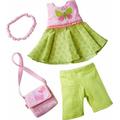 HABA 304253 - Kleiderset Schmetterling, Set aus Kleid, Hose, Handtasche und Haarband, Puppenzubehör für alle 30 cm großen HABA Puppen