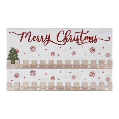 "Merry Christmas" Countdown Calendar - 20" - White and Red - Brown