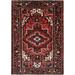 Shahbanu Rugs Tomato Red Hand Knotted Worn Wool Vintage Persian Heriz Good Condition Cleaned Rug (6'8" x 9'3") - 6'8" x 9'3"