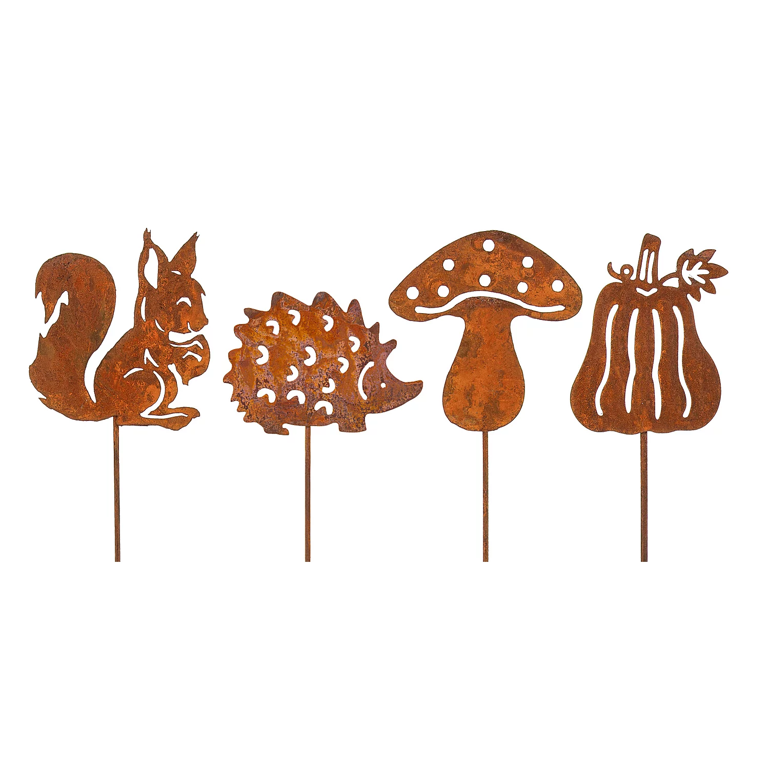 Tuteurs déco « automne », aspect rouille, 4 pièces