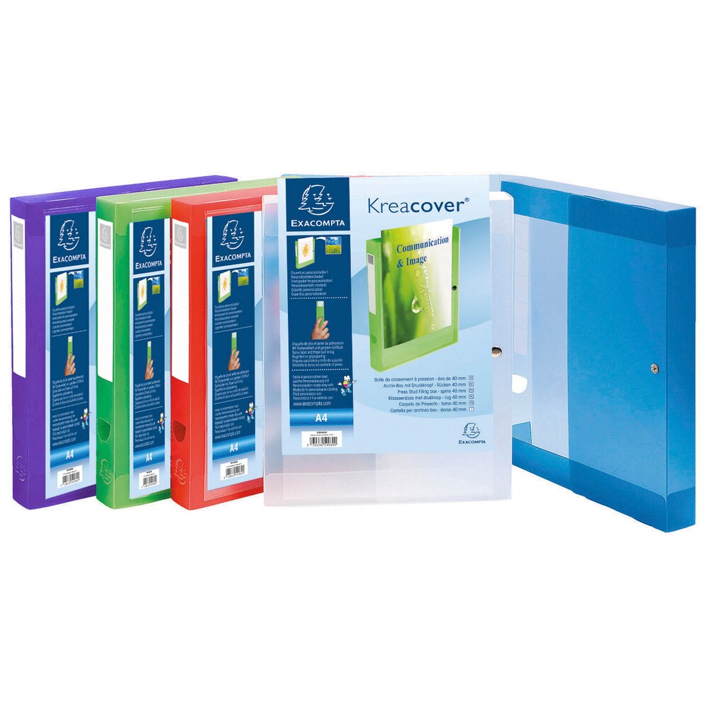 Exacompta Archivbox mit Druckknopf aus PP 700µ, Rücken 40mm, 25x33cm für DIN A4 - Kreacover Image