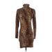 Ronny Kobo Casual Dress - Bodycon Turtleneck Long sleeves: Brown Leopard Print Dresses - Women's Size X-Small