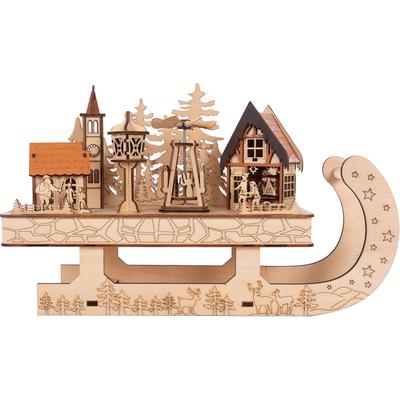 Weihnachtsdorf, beige (naturfarben), B:12cm H:23cm T:37cm, Holz, MYFLAIR MÖBEL & ACCESSOIRES, Weihnachtsdörfer, in Schlittenform, Höhe ca. 23 cm Image