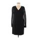 T Tahari Casual Dress - Shift V Neck Long sleeves: Black Print Dresses - Women's Size 8