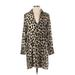 Zara Basic Casual Dress - Shift V Neck Long sleeves: Tan Animal Print Dresses - Women's Size X-Small - Print Wash