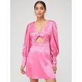 Something New Long Sleeve Twist Mini Dress - Pink, Pink, Size M, Women