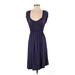 Max Edition Casual Dress - A-Line Scoop Neck Short sleeves: Blue Print Dresses - Women's Size X-Small