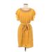 Mossimo Casual Dress - Mini Scoop Neck Short sleeves: Yellow Print Dresses - Women's Size Medium