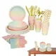 Assiettes et ensembles de serviettes de fête pastel rose et or fournitures de fête service de 25