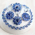 925 Silver Jewelry Sets For Women Wedding Blue Zircon Earrings Rings Charm Bracelets Pendant