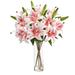 25" Artificial Lily Arrangement with Cylinder Glass Vase