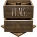 Pencil Cup - Wooden Desktop Organizer - Small Rustic Wood Desk Top Caddy For Office Accessories And Supplies - Organization For Home School Classroom Work - Square Dark Brown