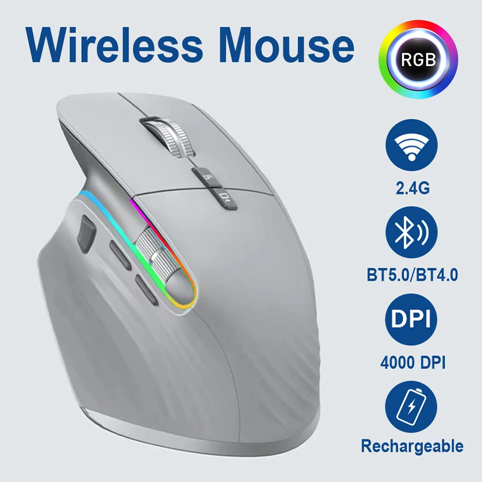 Kabellose Multi-Geräte-Maus, Bluetooth 5.0 und 3.0-Maus, 2,4 G kabellose tragbare optische Maus, ergonomische Computermäuse für die rechte Hand