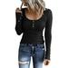 knqrhpse Crop Tops Womens Tops Women Long Sleeve Button Down Slim Fit Tops Scoop Neck Ribbed Knit Shirts Hoodies For Women Black S