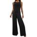 knqrhpse Jumpsuits For Women Wide Leg Pants For Women Soid Summer Button Lace Up Short Sleeve Light Rip Straight Jumpsuit Vest Long Pants Pants For Women Black XS