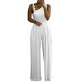 knqrhpse Jumpsuits For Women Wide Leg Pants For Women Rompers Metal Button Tank Top High Waist Wide Leg Jumpsuit Soild Jumpsuit Cargo Pants Women White XXL