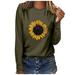 knqrhpse Sweatshirt for Women Hoodies For Women Print T-Shirt Top Sunflower Pullover Sweatshirt Blouse Sleeve Long Women Womens Fall Tops Green S Graphic Tees Tshirts Shirts