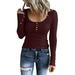 knqrhpse Crop Tops Womens Tops Women Long Sleeve Button Down Slim Fit Tops Scoop Neck Ribbed Knit Shirts Hoodies For Women XXL