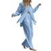 knqrhpse Lounge Sets for Women Workout Sets Linen Pants Ladies 2 Piece Retro Plus Size Cotton And Shirt Suit High Waist Slacks Suit Top Pants Two Piece Sets for Women Sweat Suit 2 Piece Set Blue2 M