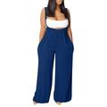 knqrhpse Jumpsuits For Women Wide Leg Pants For Women Plus Size Dressy Wide Leg Jumpsuits Halter Rompers Summer Linen Formal Jumpsuit Pants For Women Blue M