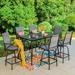 Summit Living Outdoor Swivel Bar Stool Dining Set of 7 6 Metal Patio Counter Height Chairs and 1 Metal Bar Table Black&Grey