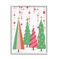 Stupell Industries Pink & Green Christmas Trees Holiday Painting White Framed Art Print Wall Art
