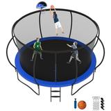 Kacho 12FT Trampoline for Kids and Adult Trampoline with Safety Enclosure Net Ladder Basketball Hoop Recreational Backyard Trampoline Weight Capacity 1200LBS First Choice Trampoline Blue