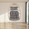 Hanging Chain Hammock Chair with Cushion and Pillow Foldable Swing Chair with Stand All-in-One Seat Outdoor Garden Rattan Egg Chair Without Stand for Bedroom Garden Weight Capacity 280 LBS