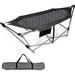 Portable Folding Hammock Lounge Camping Bed With Hammock Stand Indoor & Outdoor Hammock W/Side Pocket Anti-Tip Buckles & Iron Stand For Camping Outdoor Patio Yard Beach (Grey)