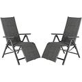 Set Of 2 Reclining Patio Chairs 7 Positions Adjustable Backrest Outdoor Folding Recliners Aluminum Frame Padded Lounge Chair Lawn Porch Furniture Gray