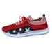 ZIZOCWA Women S Casual Sports Shoes Knitted Mesh Star Printing Colorblock Walking Socks Shoes Breathable Lace Up Slip On Tennis Shoe Red Size39