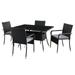 Corliving 5 Piece Wicker Patio Dining Set with Tempered Glass Patio Table and Chairs for 4 with Cushions Small Space Furniture for Outdoor Patio Space Saving Furniture