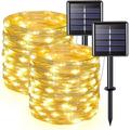 GHODEC 2 Pack Each 100 LED Solar String Lights Outdoor Waterproof Each 33ft Solar Fairy Lights with 8 Modes Copper Wire Warm White Solar Lights for Camping Garden Patio Wedding Party Decoration