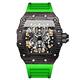 RORIOS Men's Watch Tonneau Punk Watch Automatic Mechanical Watch Self-Wind Silicone Watch for Men Fashion Sport Wristwatch Waterproof Luminous Watch Green