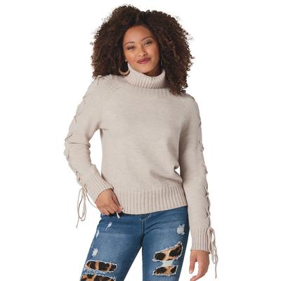 K Jordan Lace Up Sleeve Sweater (Size L) Oatmeal, Acrylic,Nylon,Polyester