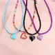 Heart Choker Korean Fashion Beads Pink Short Chain Neck Female Collar Handmade Necklace Jewelry Gift