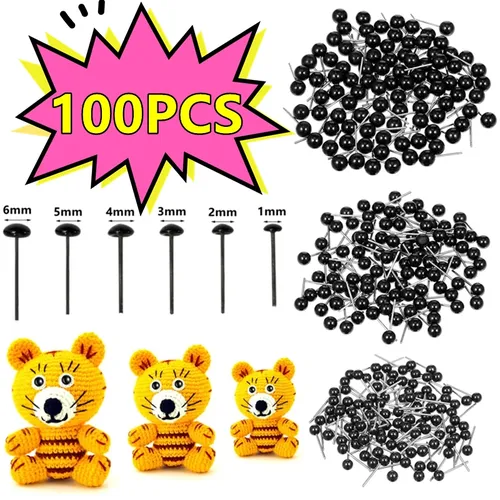 100/50pcs schwarze Augen Puppen Glasaugen 1/2/3/4/5/6mm Nadel filzen Teddybären Puppen Tiere